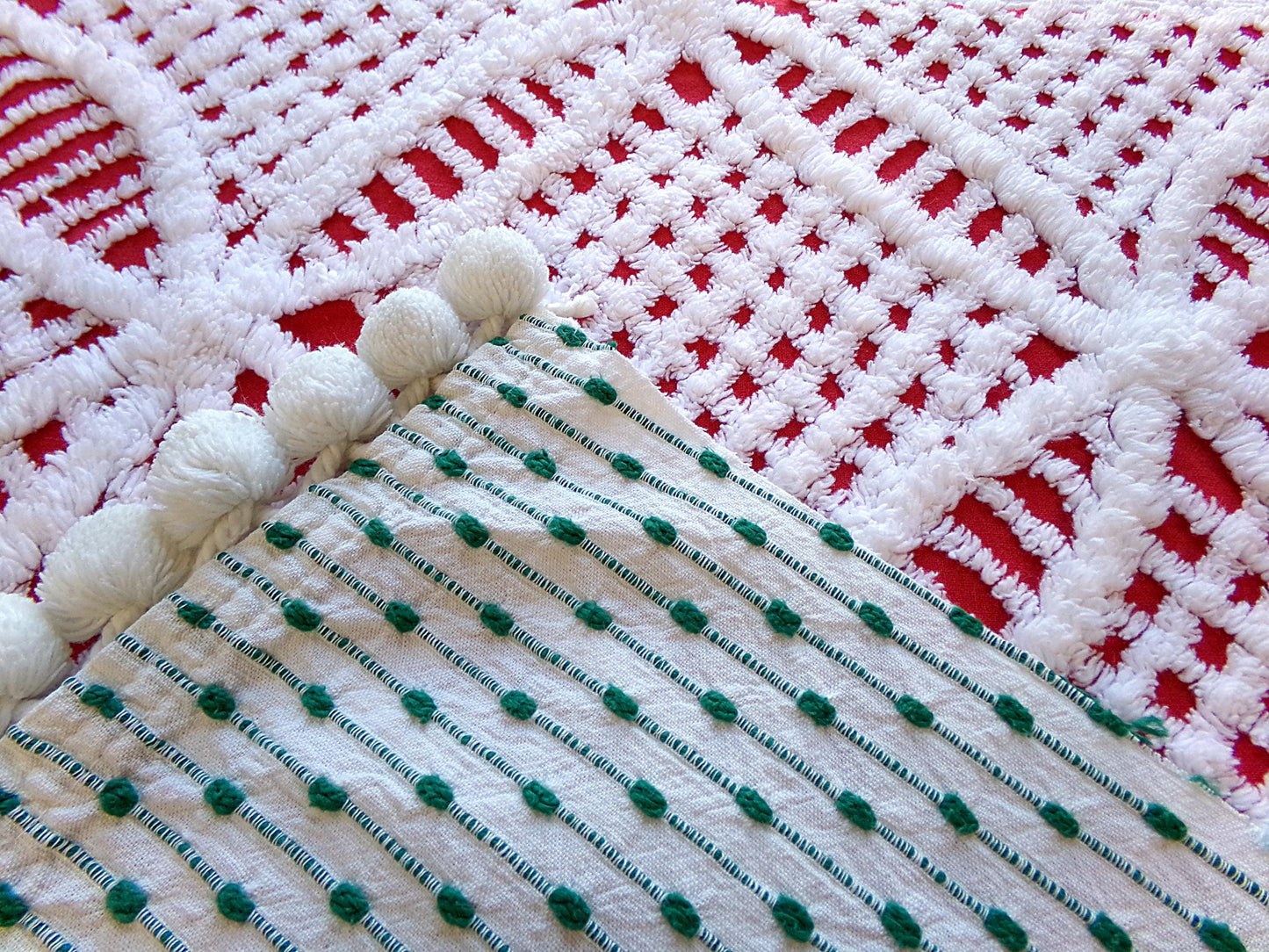 Christmas Chenille Quilt Fabric Bundle in Red, White & Green, 2 Pieces 12" x 18" each | Festive Stash Builder for Sewing, Crafts