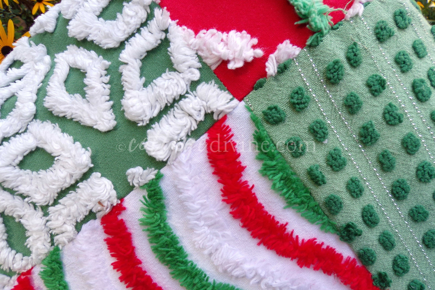 Christmas Patchwork Chenille Pillow Cover 16" x 16" inch Square, REVERSIBLE Accent Pillow Designed from Vintage Chenille Bedspread Fabric