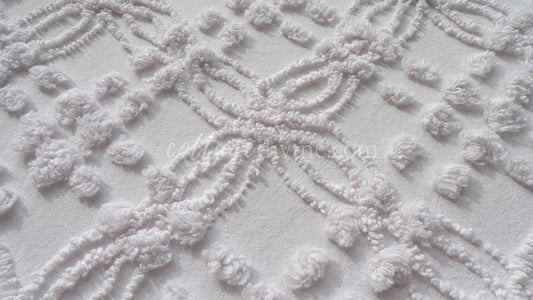 Farmhouse White Vintage Chenille Fabric Piece, 20" x 24" inches, Versatile & Neutral in Quilts and Pillows