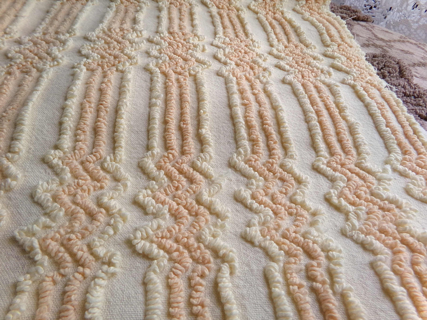cosmic vintage chenille fabric in fantastic yellow lightning strike pattern, 19" x 30" cut fabric piece w/ needletuft zig zag zaps