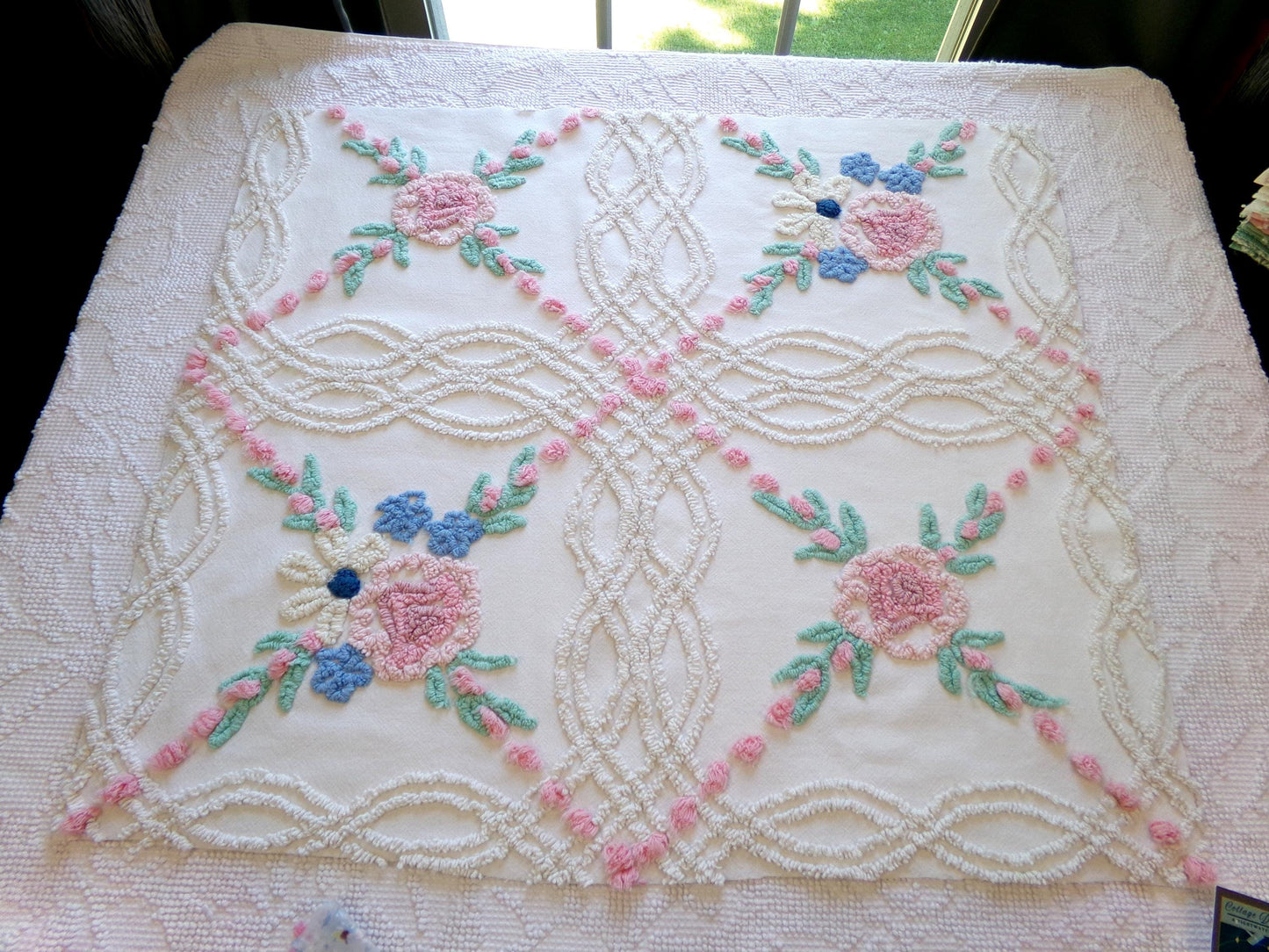 Vintage Chenille Fabric: Cottage Style Wildflowers Sewing Material 24" x 21"