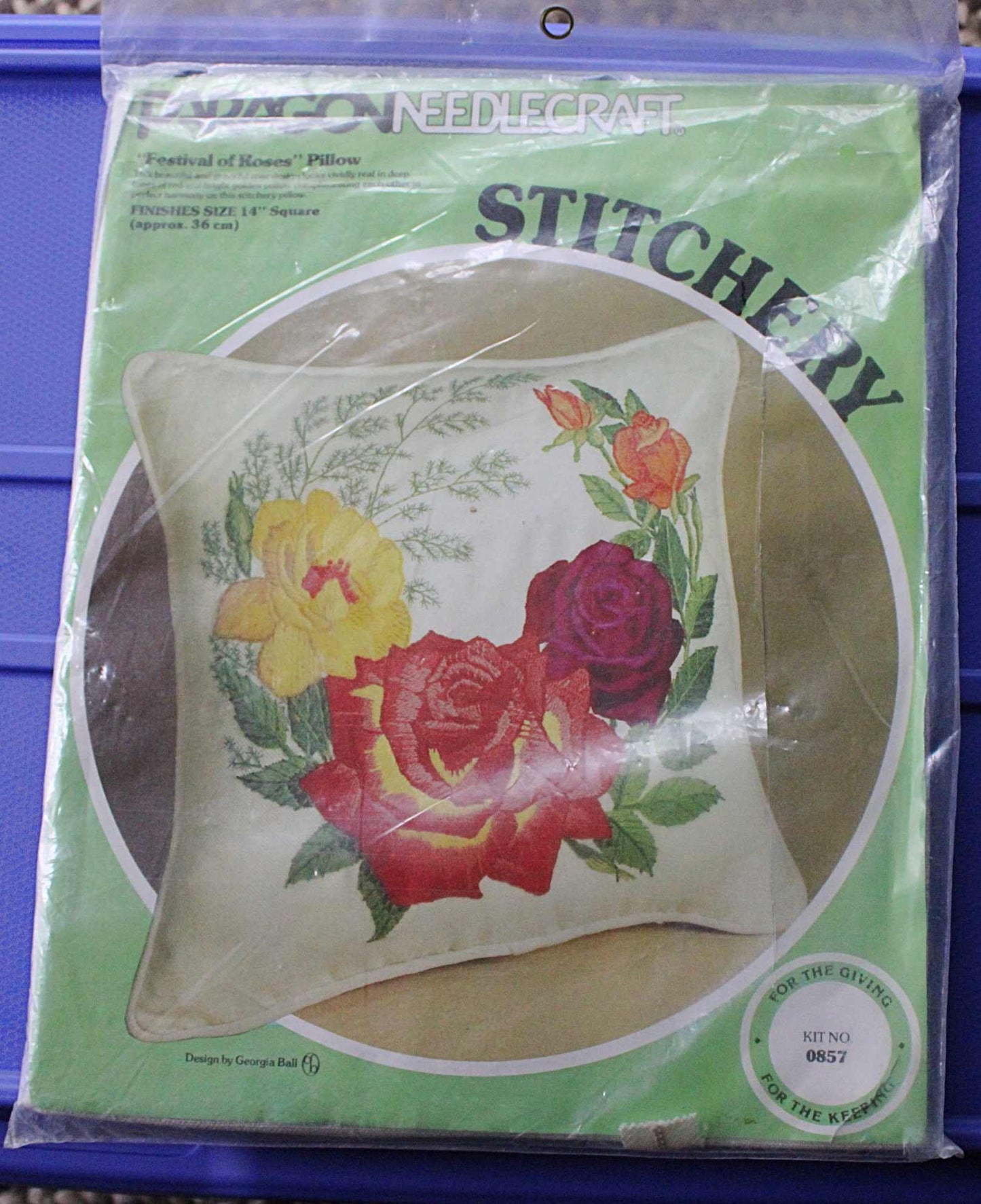 FESTIVAL OF ROSES Pillow Kit, Paragon Needlecraft Stitchery Kit #0857, Finishes 14" inch Square, Design by Georgia Ball 1978