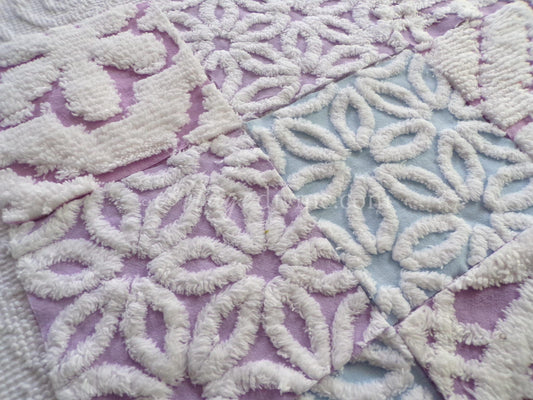 Peaceful Dreams Chenille Fabric Squares Set in Lilac, Blue & White, 16 Vintage Rotary Cut Quilt Blocks, 6" x 6" inch