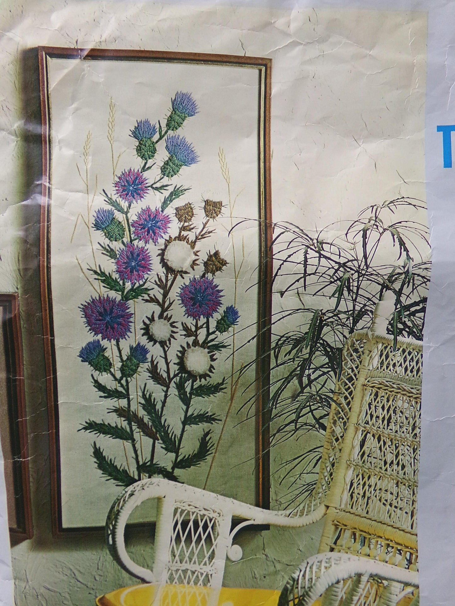 BLUE THISTLE Crewel Stitchery Kit, Vintage 0220 Paragon Needlecraft Embroidery, Hippie Style Wall Hanging, Barbara Sparre Design