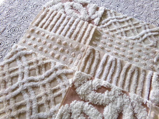 Neutral Modern Chenille Quilt Squares Set from Vintage Bedspread Fabric, 16 Blocks 6" x 6" inch, Daisy, Wavy Honeycomb, Stripe, Dot Patterns