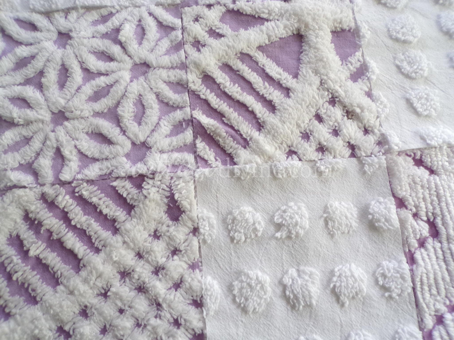 Cloud 9 Chenille Quilt Squares Set from Vintage Bedspread Fabric, 16 Blocks, 6" x 6" inch