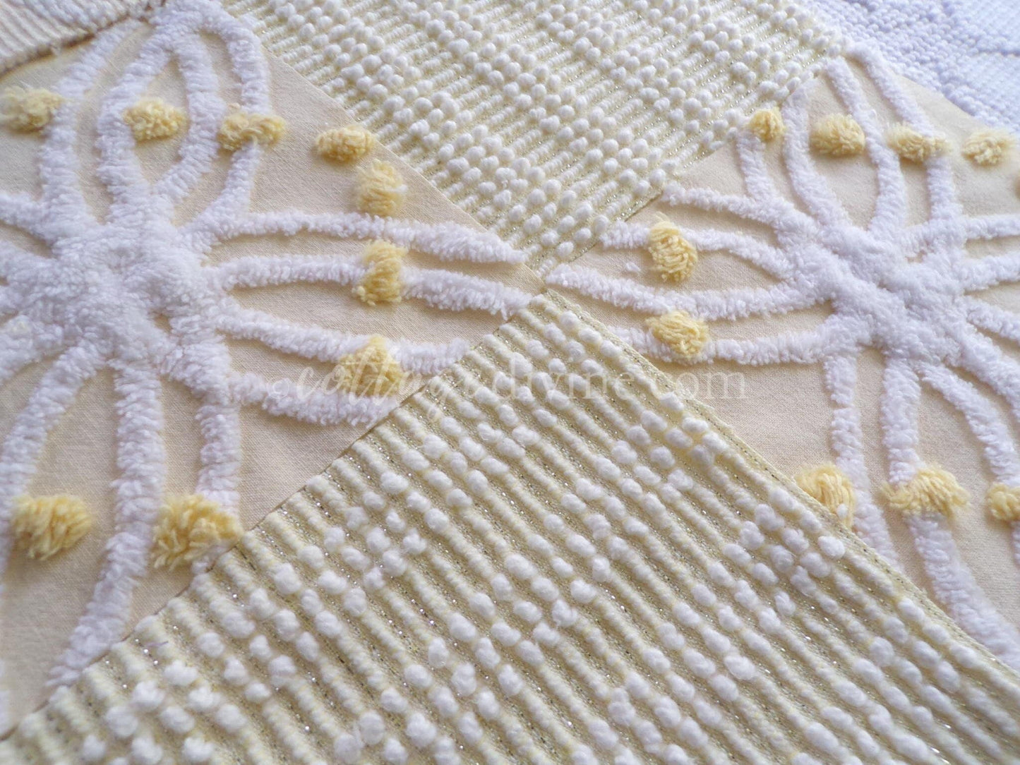 Cheerful Chenille Quilt Squares Set from Vintage Bedspread Fabric, 17 Blocks, 6" x 6" inch, Sunny Yellows