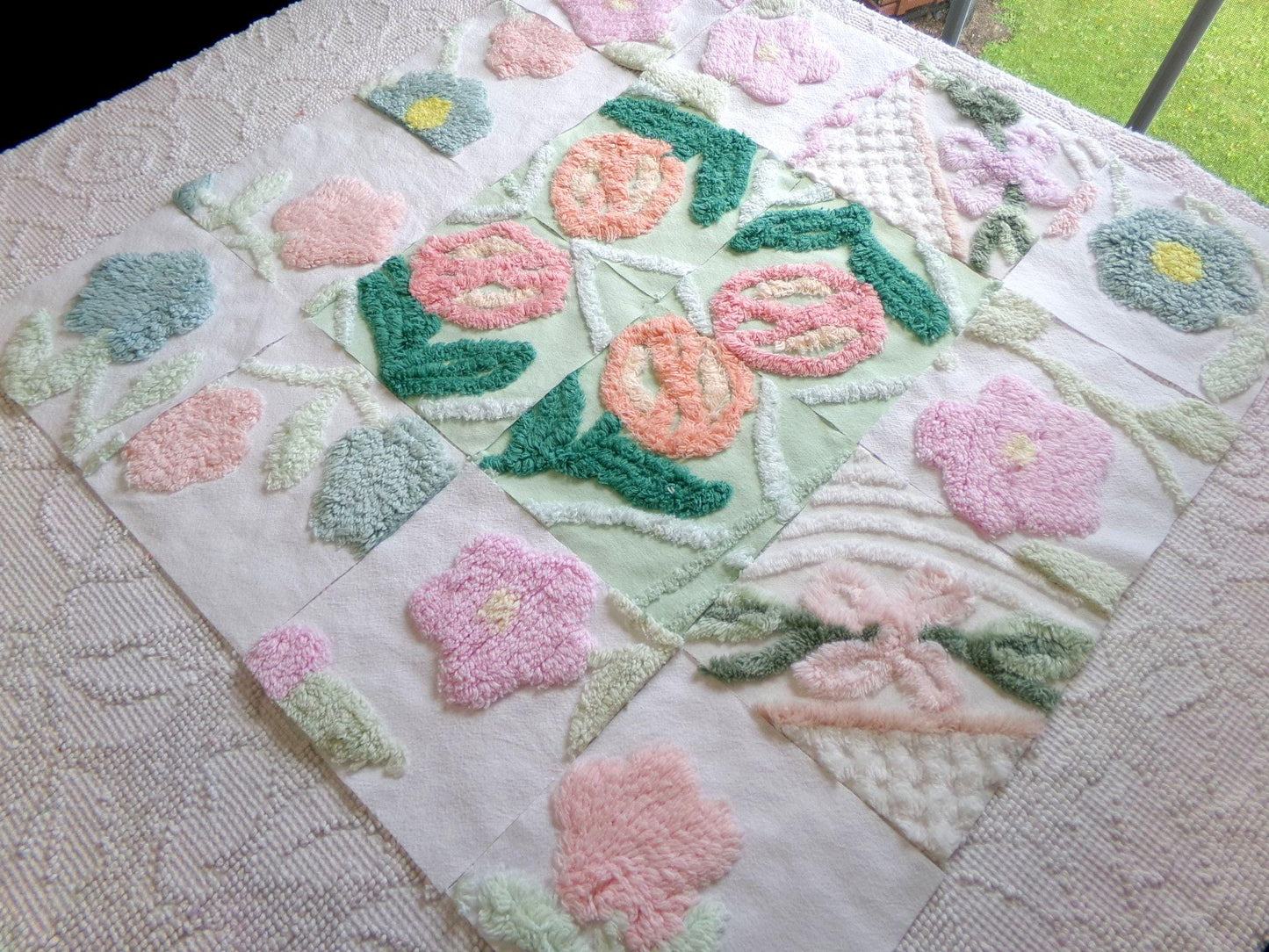blooms chenille fabric squares, set of 16 lovely vintage floral 6" craft blocks, for quilt inlays, pillows, fiber arts