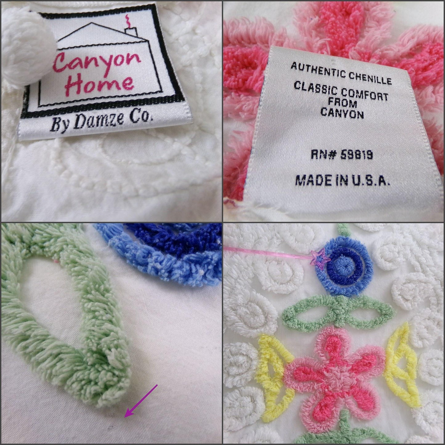 Vintage Canyon Group Chenille Bedspread: Full Size Cotton Blend Bedding, Made in USA