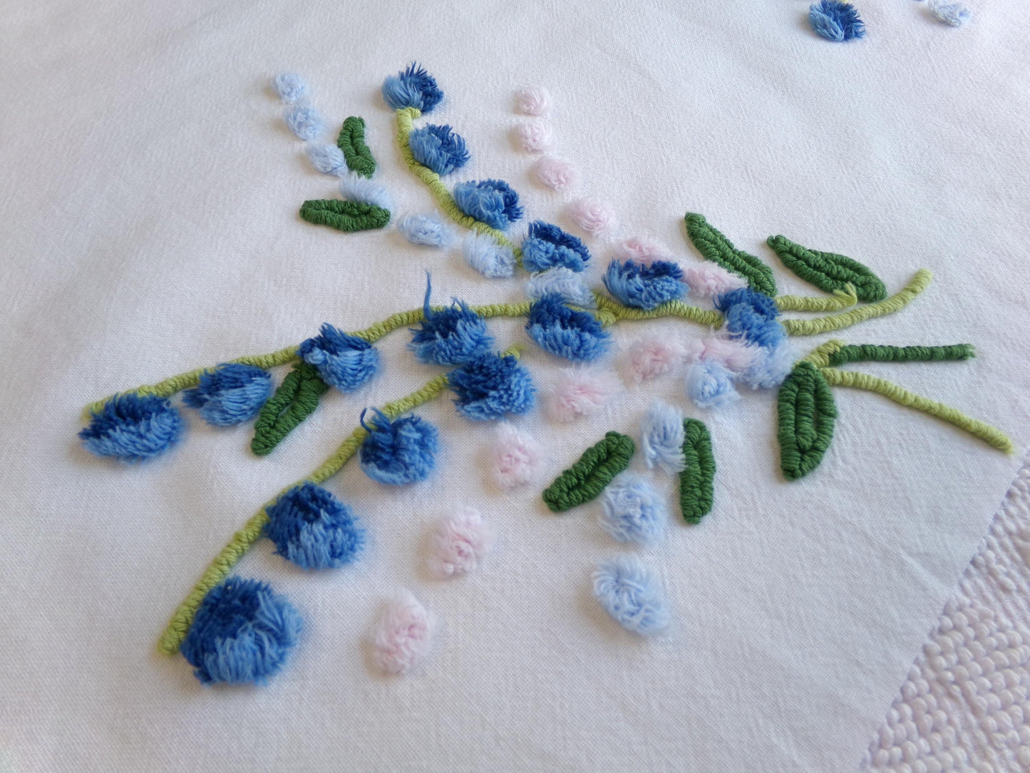 Lupine Flowers Vintage Chenille Fabric, Wideset Scattered Floral Design, 23" x 29" Piece of Cotton Sewing Material for Crafts & Quilting