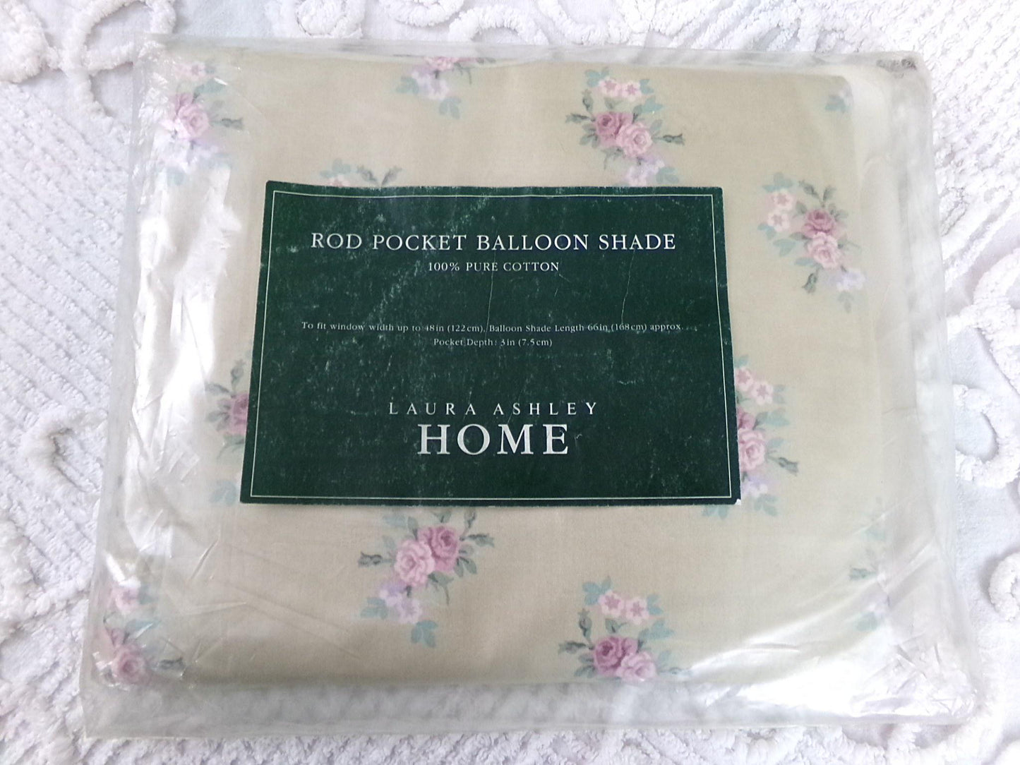 Laura Ashley FLORETTE Rod Pocket Balloon Shade, Vintage New Old Stock Window Curtain Treatment in Country Florals, 100% Cotton Made in UK