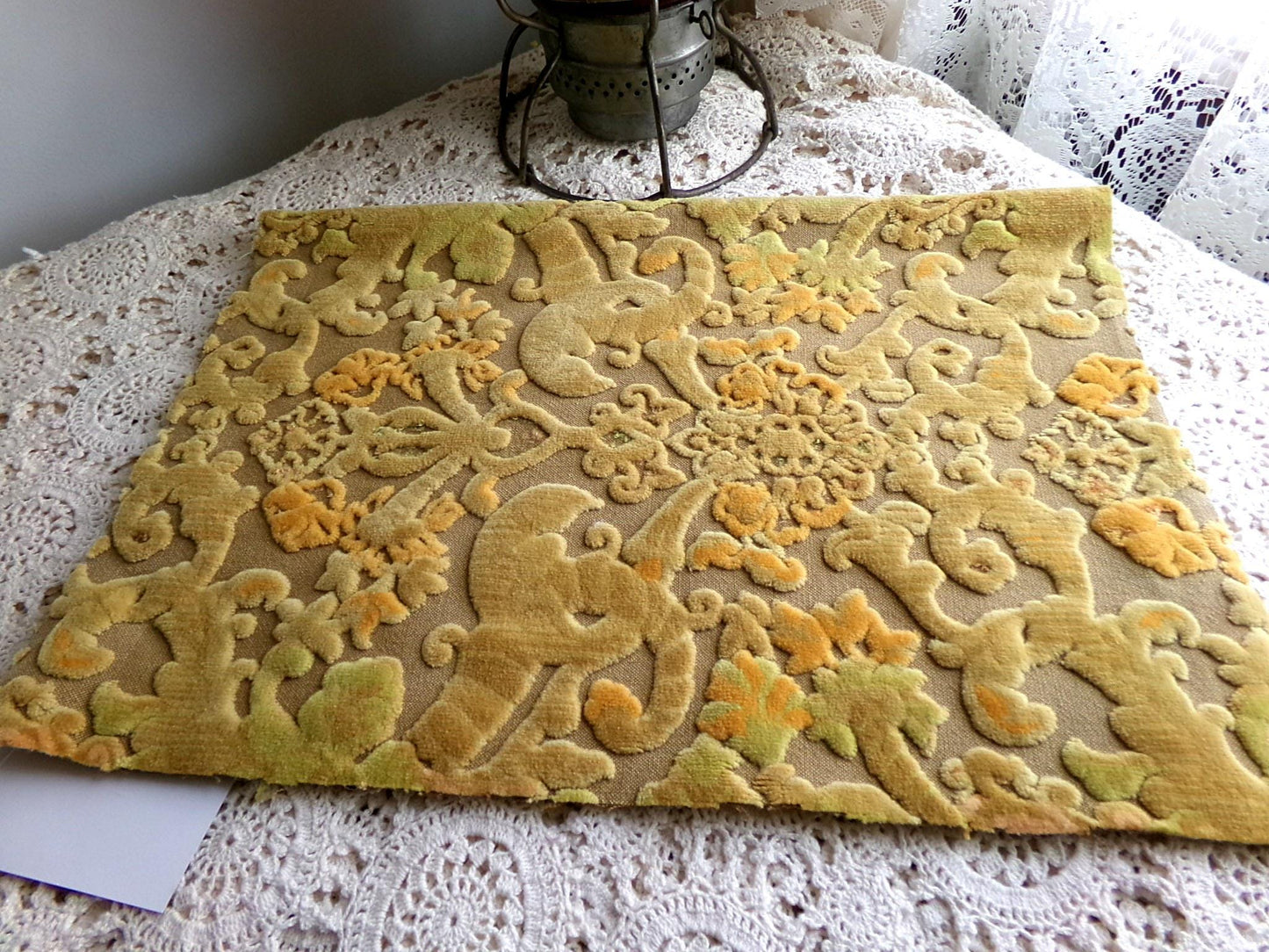 boho distressed cut velvet fabric, vintage Bates tapestry style chenille material, 20" x 14" piece, popular in handmade bags
