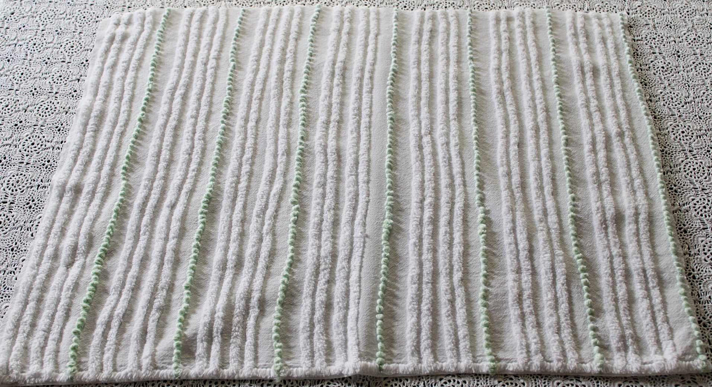 Mint Green Pearl Pops Vintage Chenille Quilt Fabric, White Skinny Stripes, 17" x 23" inch Piece, 100% Cotton