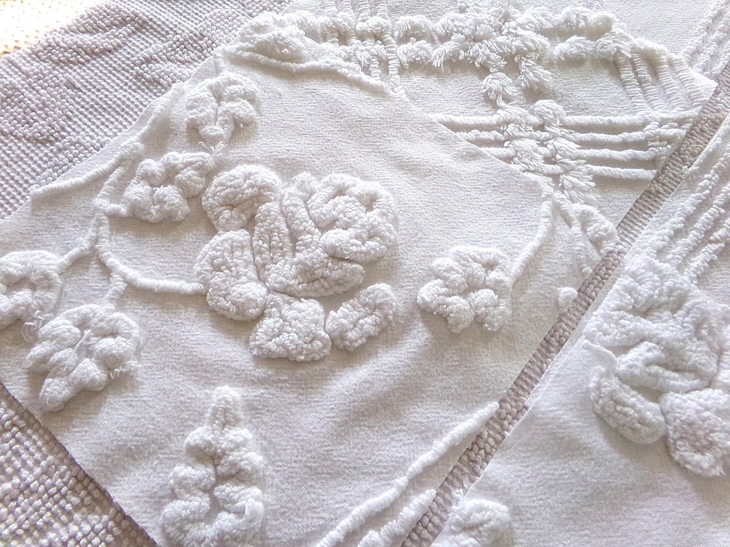 white 9.5" chenille fabric squares, set of 6 large quilt blocks, neutral rose & geometric prints for sewing, crafts