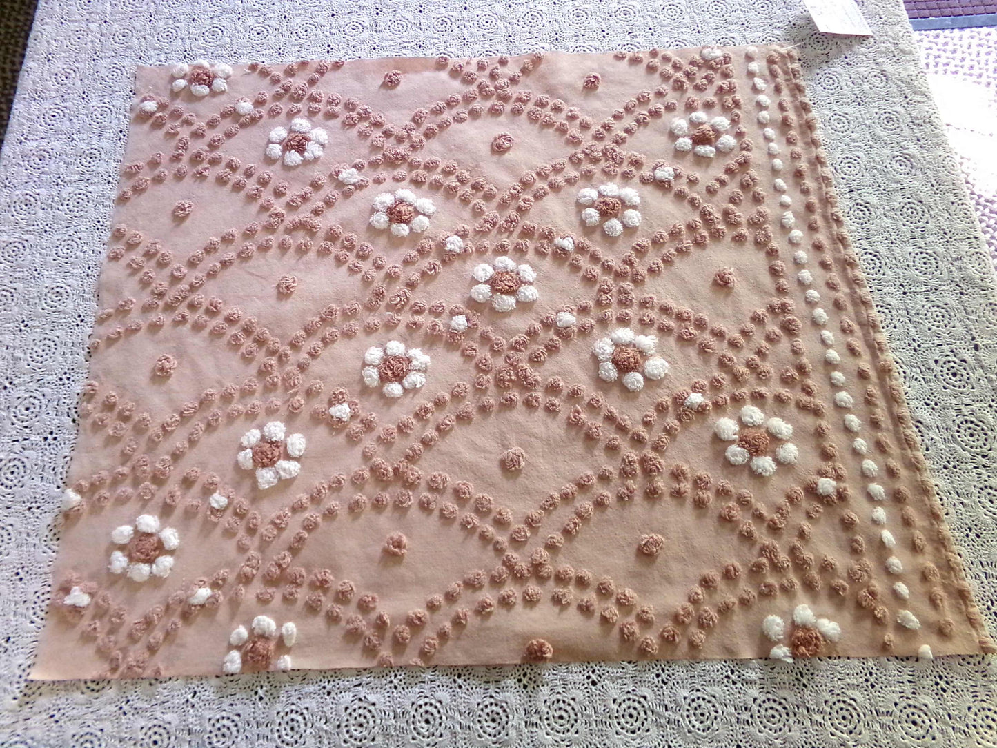 Hippie Daisy Vintage Chenille Fabric, 23" x 20" Cut Piece, 100% Cotton Handmade Sewing Material, Great Boho Design for Quilts & Crafts