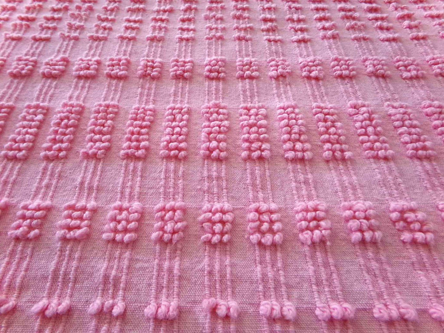pink pearly pops vintage chenille fabric, 20" x 24" cut piece quilt material for sewing, crafts, upcycling, fun texture & unique design