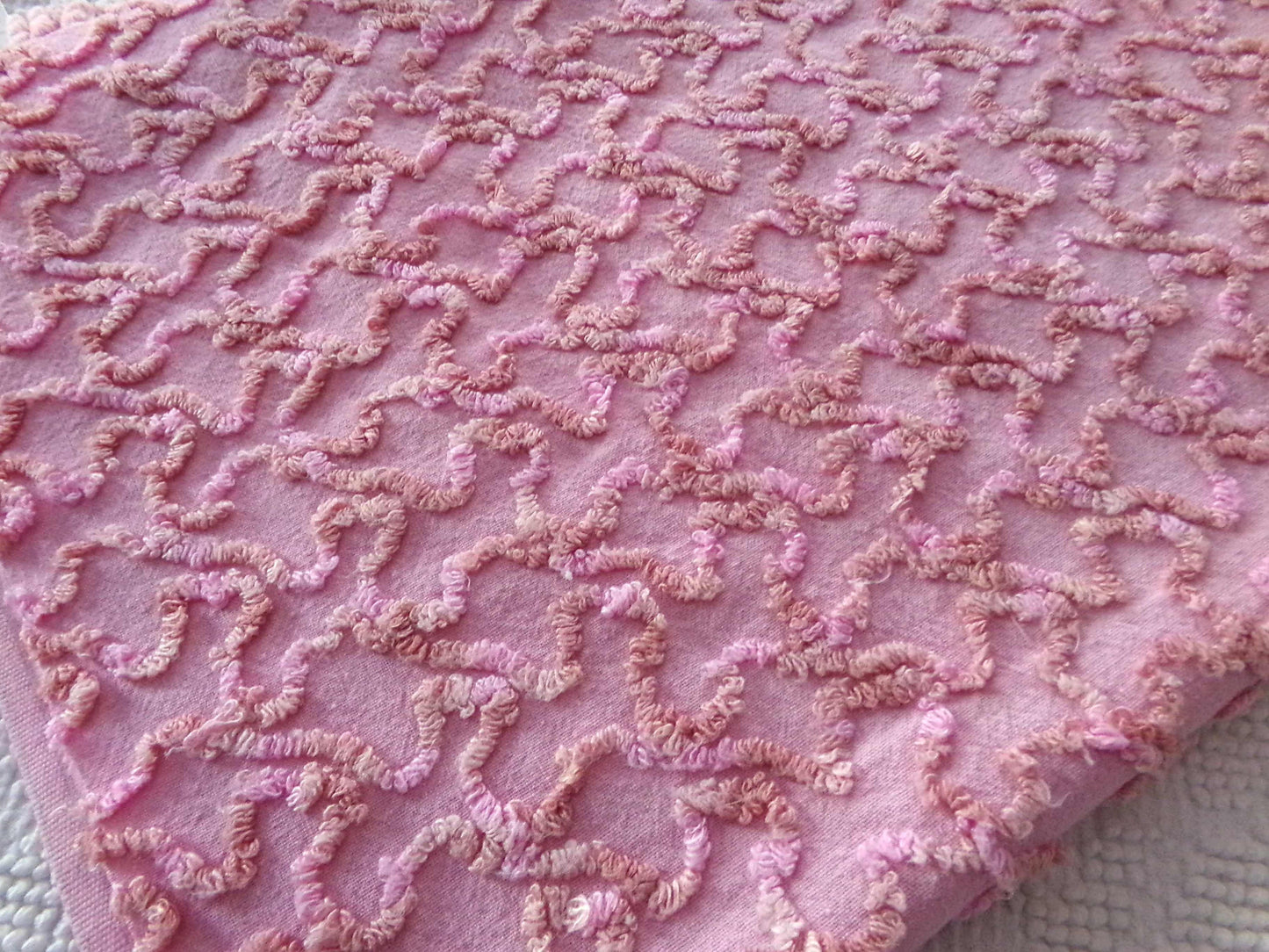 Unique Vintage Chenille Fabric, Marble Pink Texturized Squiggles, 25" x 20" Inch Piece for Quilts, Pillows & Handmade Crafts