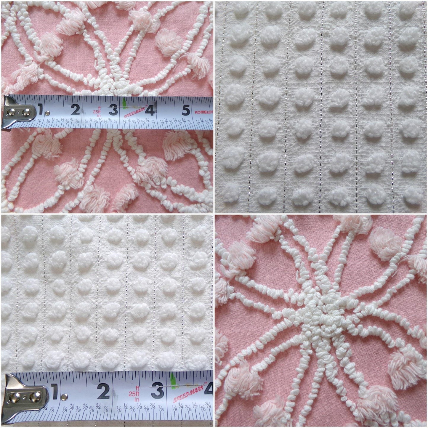 Vintage Chenille Fabric Bundle in Pink & White, 2 Pieces 12" x 18" each | Great Stash Builder for Fiber Arts, Crafting