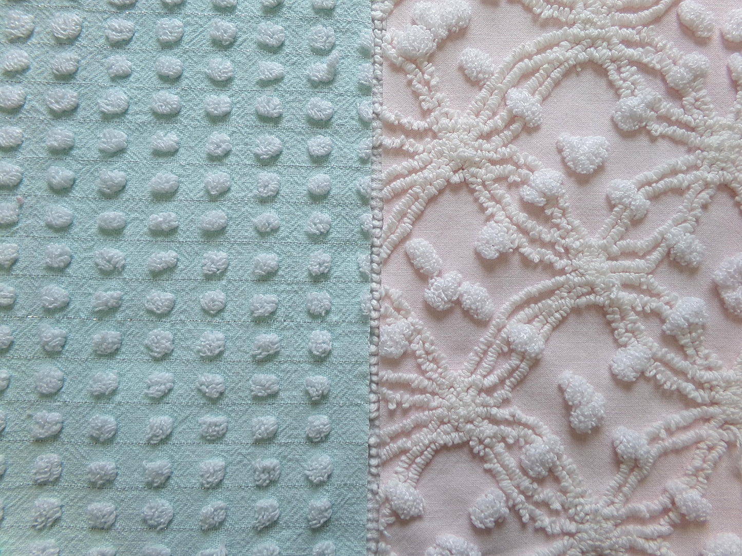 Vintage Chenille Fabric Bundle in Pink & Aqua, 2 Pieces 12" x 18" each | Easy Stash Builder for Fiber Arts, Quilting