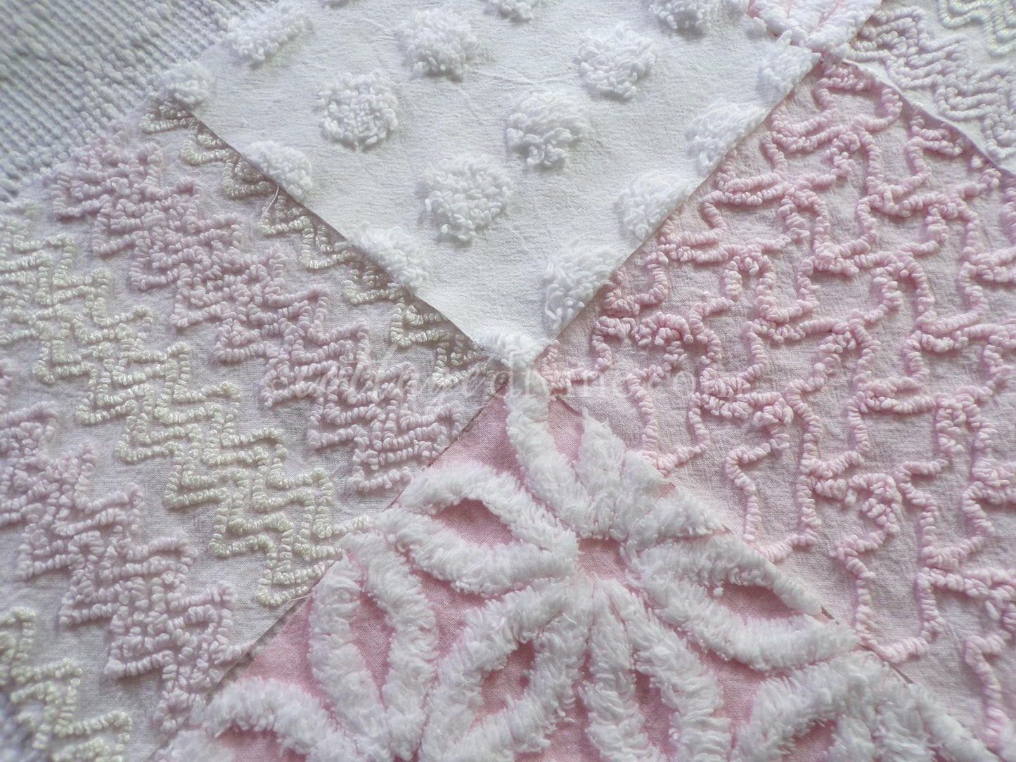 Dainty Pinks Chenille Quilt Squares Set from Vintage Bedspread Fabric, 16 Blocks, 6" x 6" inch