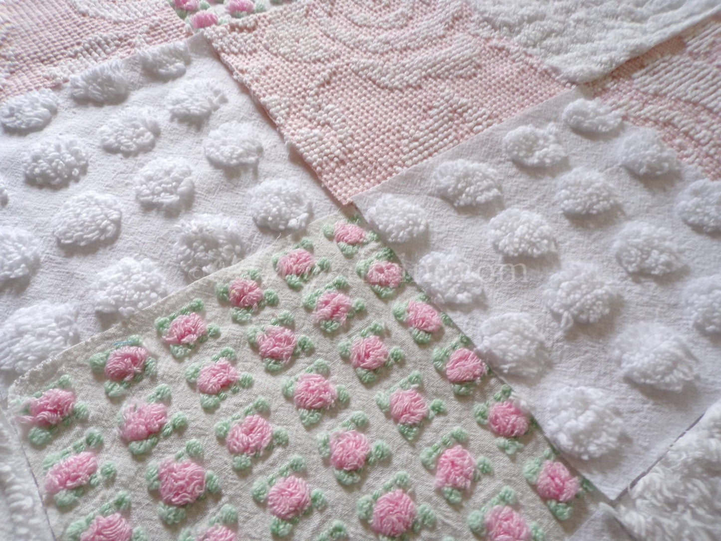 Cottage Classics Chenille Quilt Squares Set from Vintage Bedspread Fabric, 16 Blocks, 6" inch