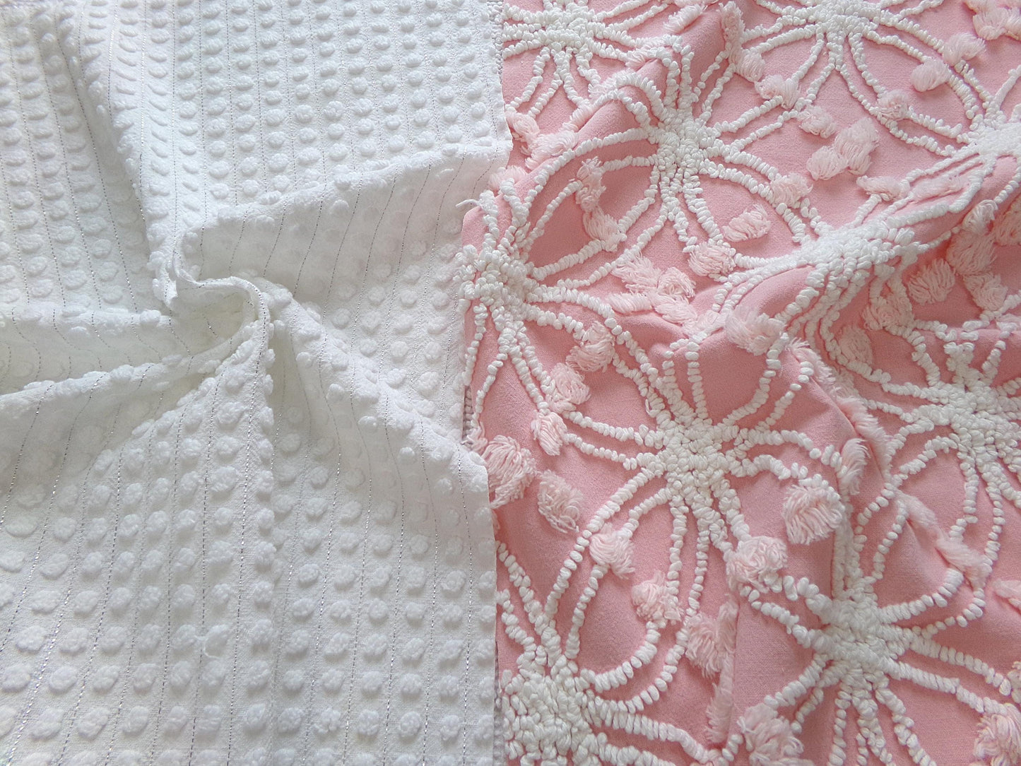 Vintage Chenille Fabric Bundle in Pink & White, 2 Pieces 12" x 18" each | Great Stash Builder for Fiber Arts, Crafting