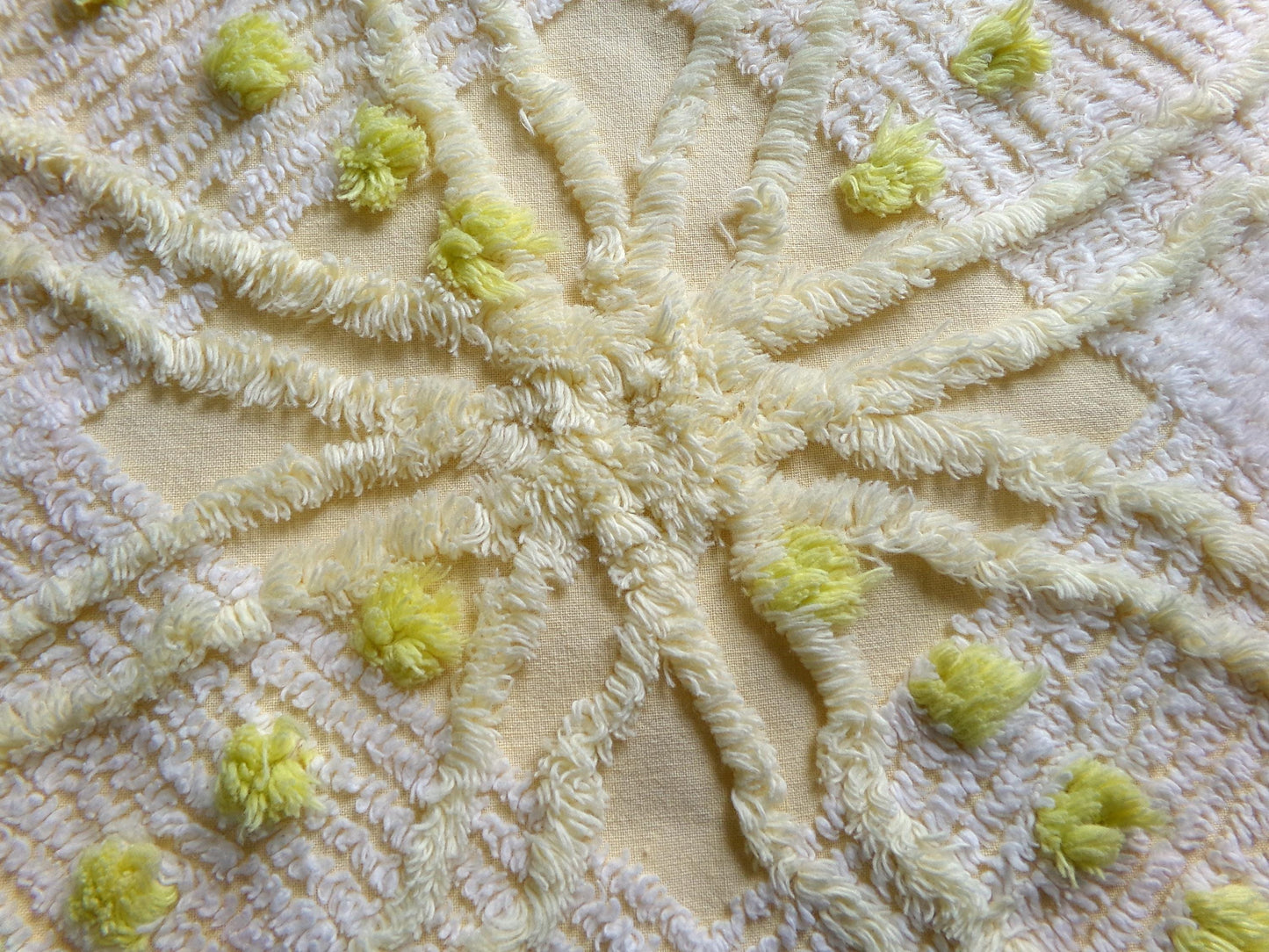 Starry Yellow Vintage Chenille Fabric: Retro Starburst Design 20" x 24" Cut Piece
