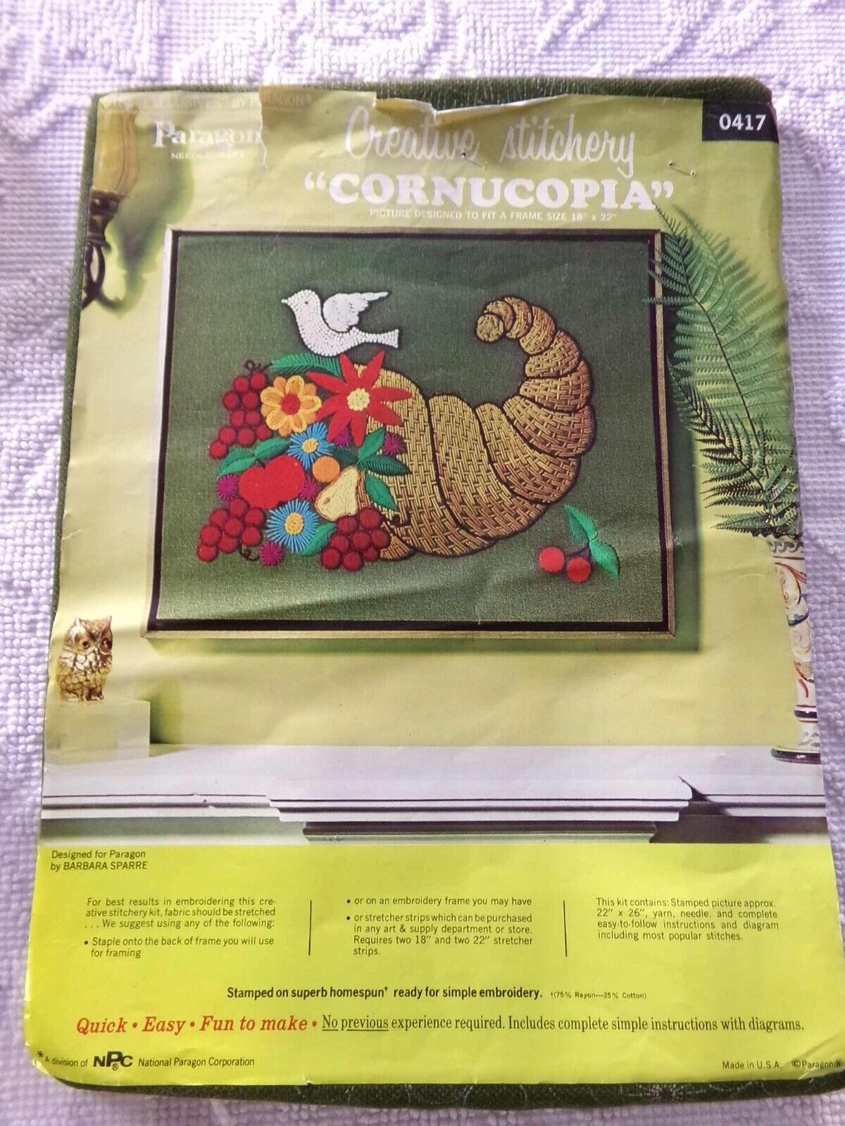 CORNUCOPIA Vintage Paragon Crewel Stitchery Embroidery Kit # 0417 Folk Hippie Style