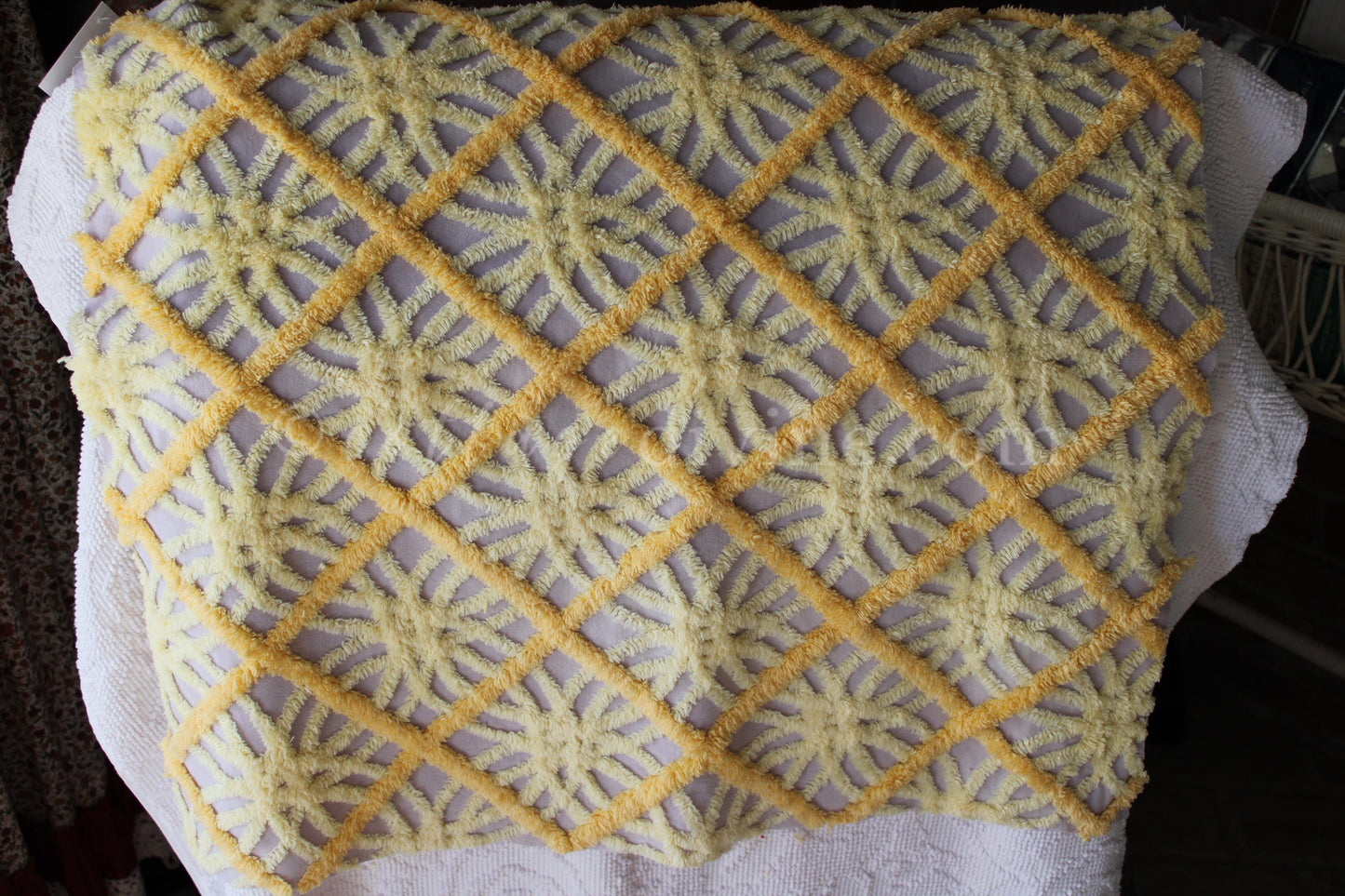 Cosmic Starburst Vintage Chenille Quilt Fabric, 24" x 20" inch Piece, Very Unique