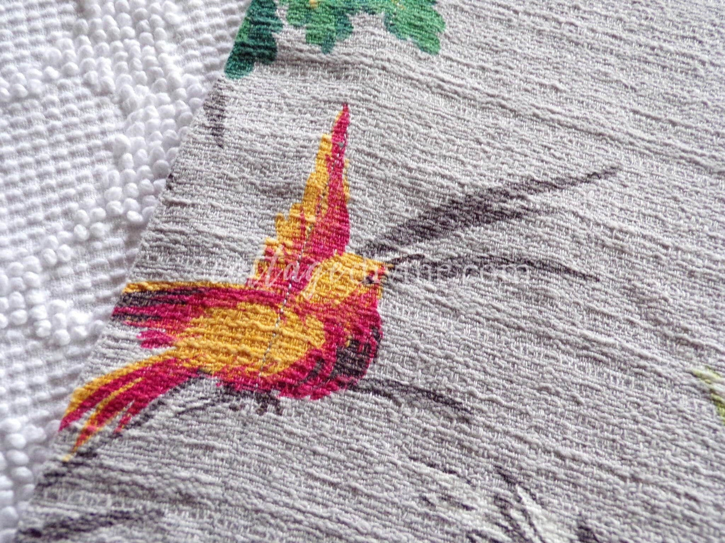 Vintage HUMMINGBIRDS in Flight Barkcloth Fabric Piece, Great Tropical Vibes, 19" x 39" inches, Ideal for DIY Pillows, Wall Art, #2