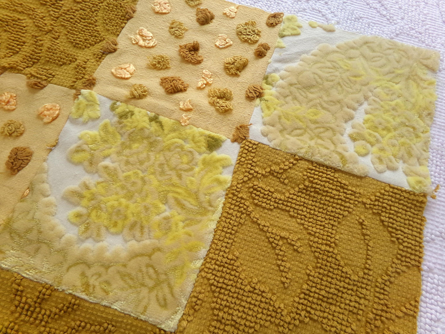 Boho Style Patchwork Vintage Velvet & Chenille Fabric Craft Panel - 16" square perfect for Pillows, Quilting, Wall Hangings