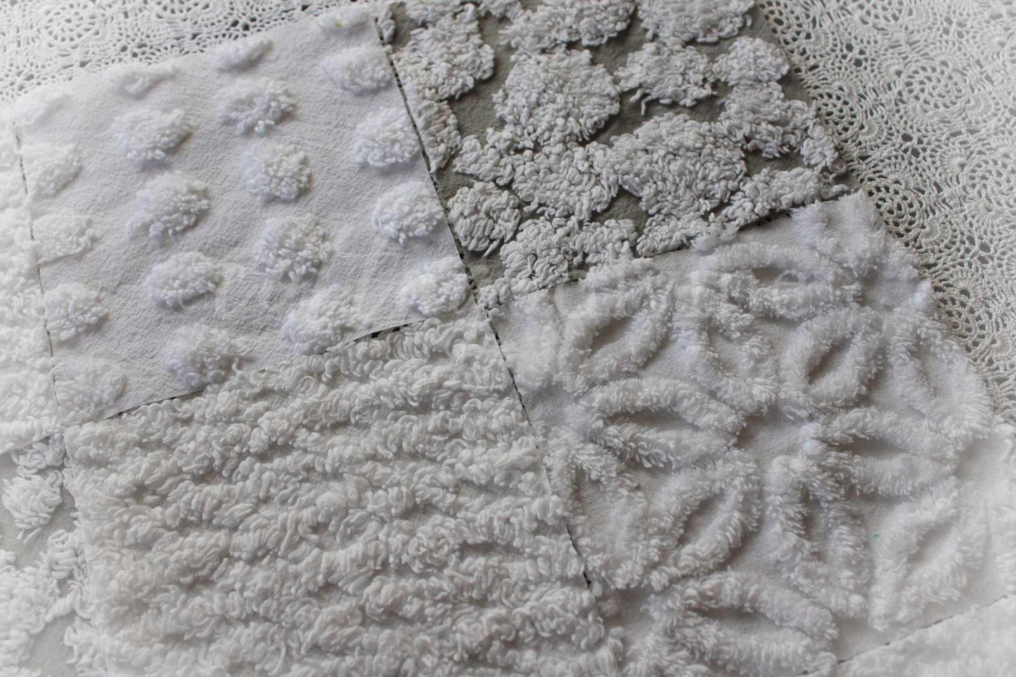 Blizzard Chenille Quilt Squares Set, Rotary Cut from Vintage Chenille Bedspread Fabric, 16 Blocks, 6" x 6" inch each