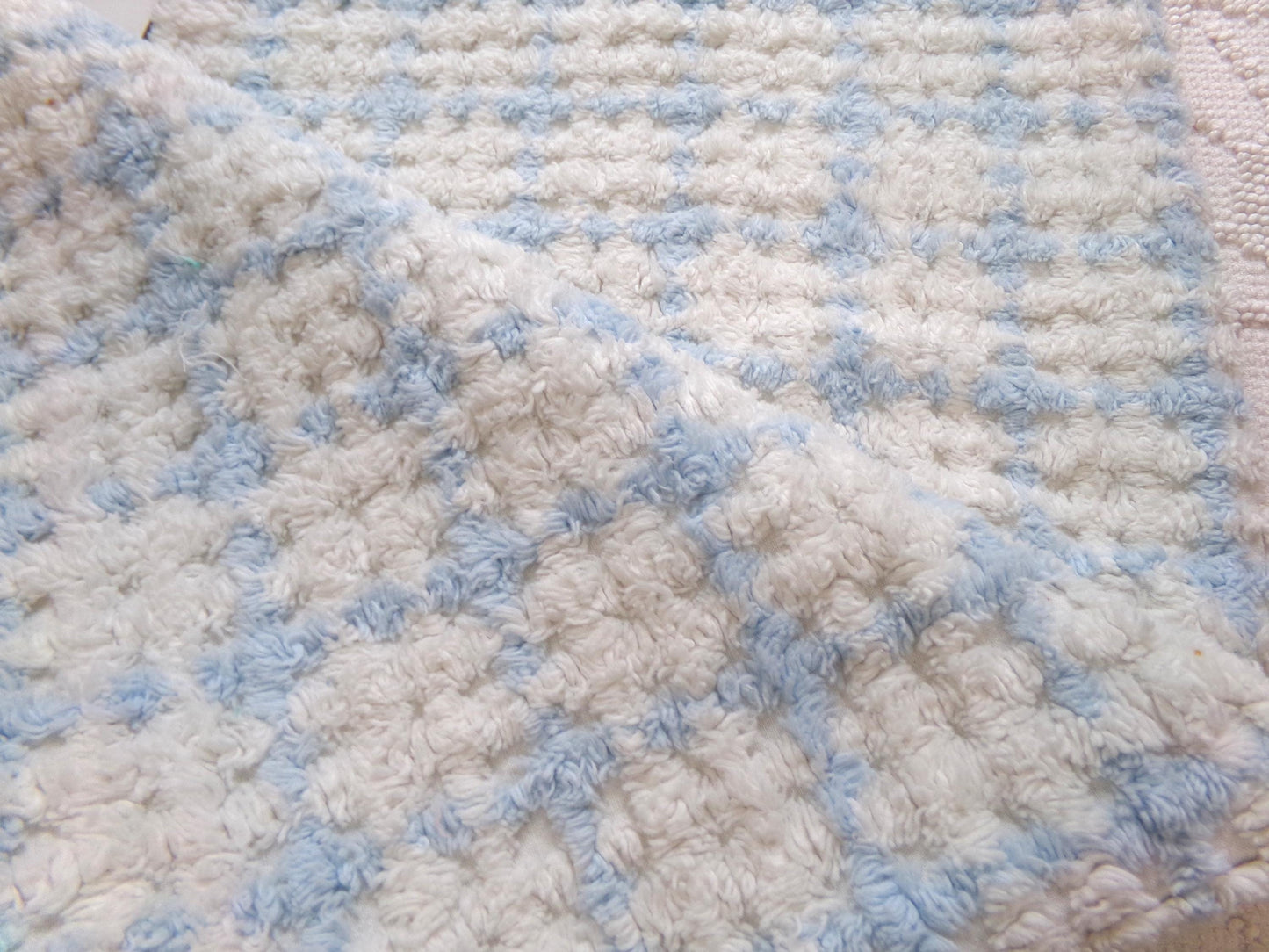 blue & white check vintage chenille fabric, cottage style plaid design, 20" x 24" cut piece for quilting, pillows