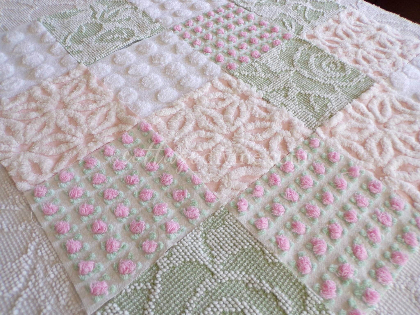 Spring Blossoms Vintage Quilt Squares Kit from Chenille Bedspread Fabrics, 6" Blocks, Qty 16