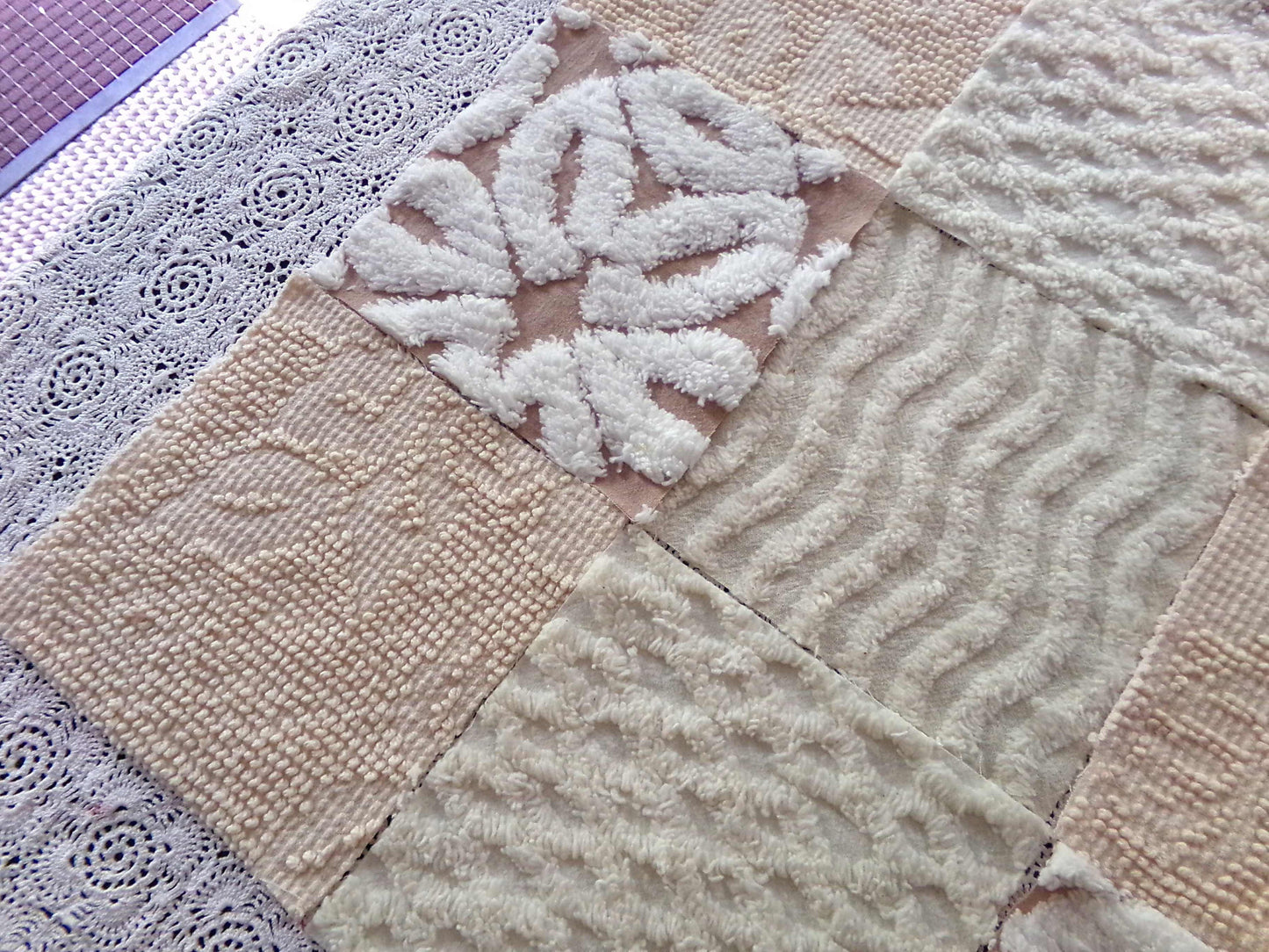 Creamy Neutrals Texturized Trendy Fabric Squares Set, Rotary Cut from Vintage Chenille Bedspread Fabric, 16 Blocks, 6" x 6" inch each
