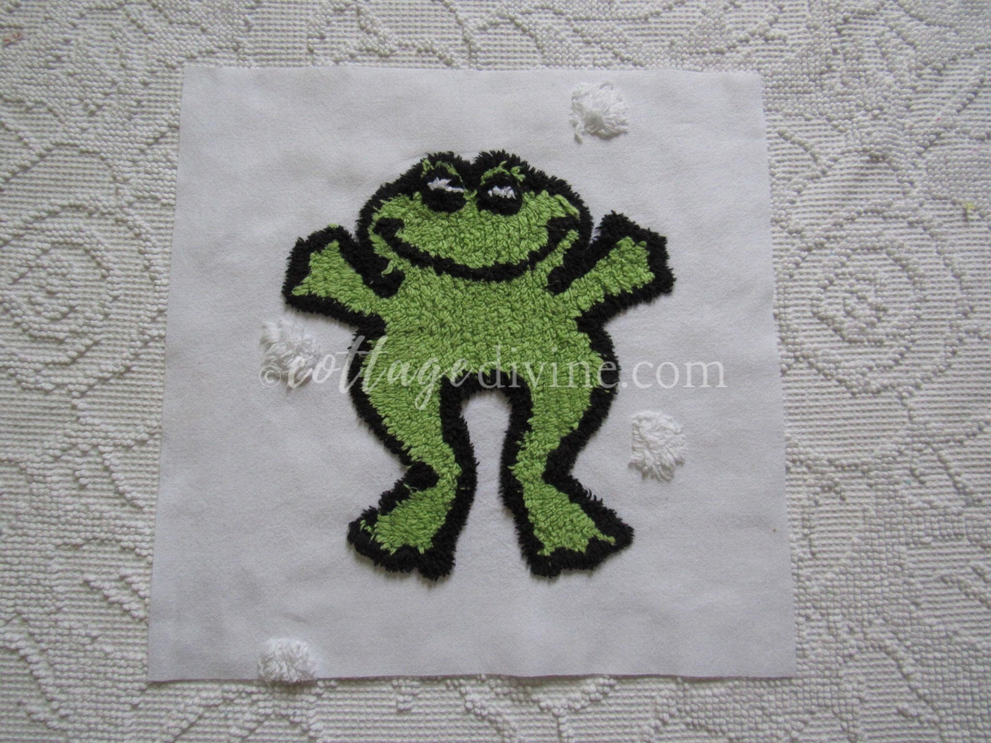Jumping for Joy Frog Retro Vintage Novelty Chenille FABRIC PIECE, 12.5" square