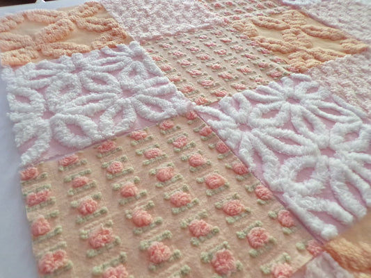 Peach Chenille Fabric Squares Set, "Nostalgia Rose" 16 Vintage Quilt Blocks, 6" inch