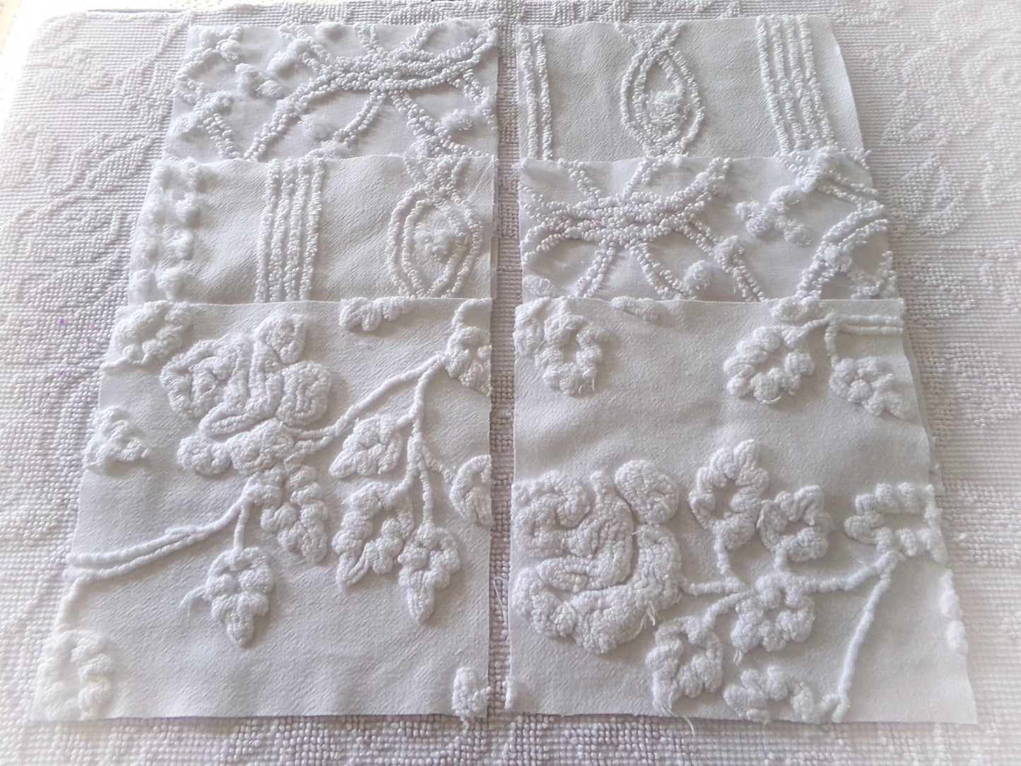 ivy rose 9.5" chenille fabric squares, set of 6 white quilt blocks, versatile geometric prints for sewing, crafts