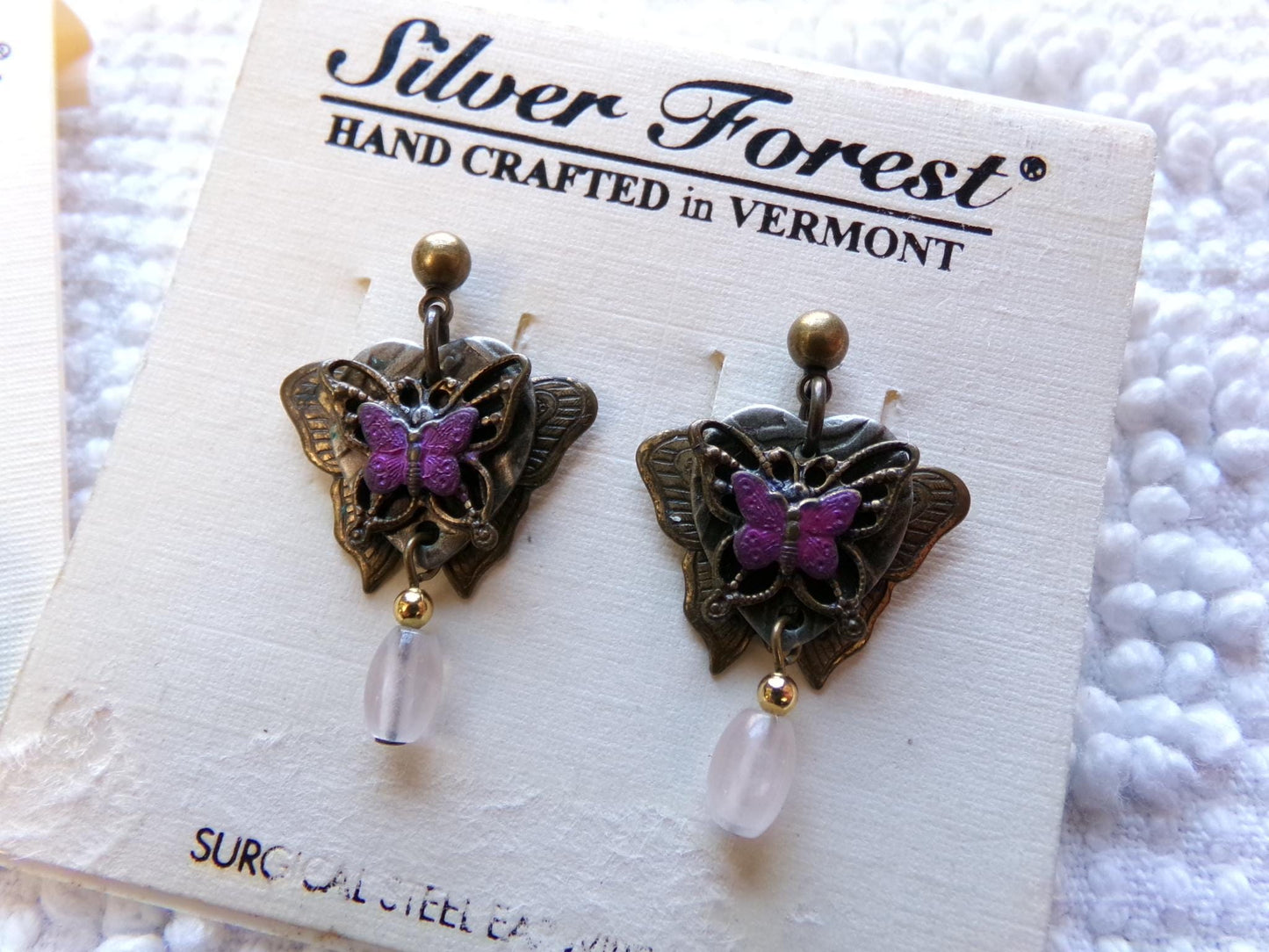 beautiful butterfly earrings, lot of 2 pair butterflies vintage style silver forest dangle pierced earring