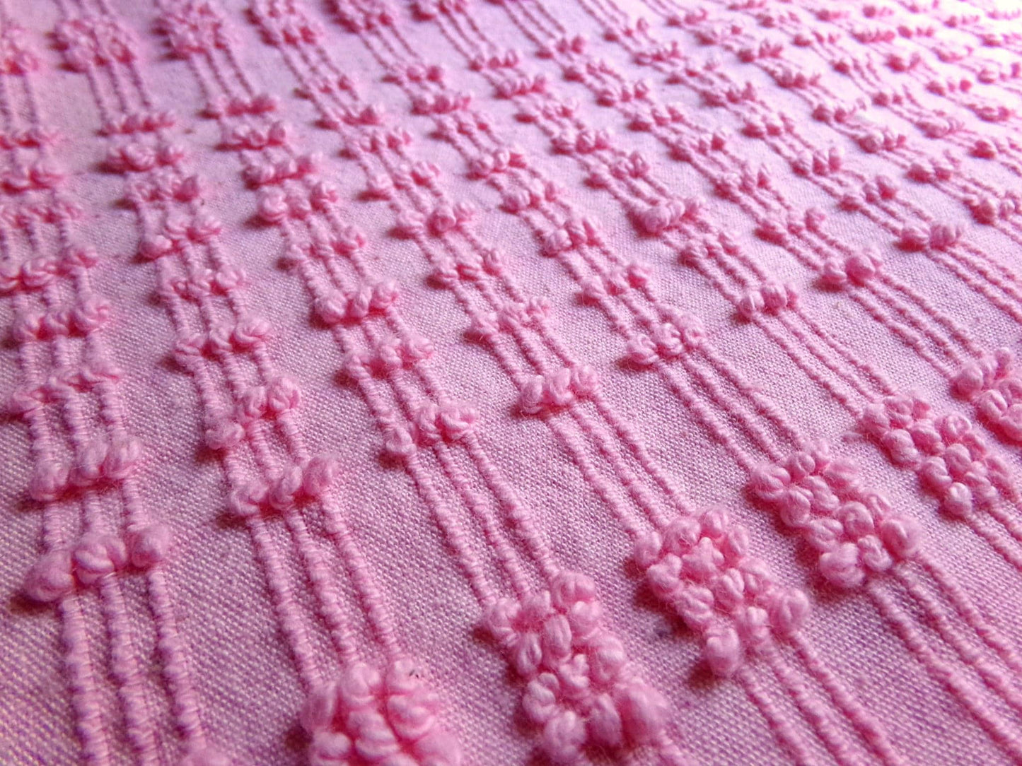 pink pearly pops vintage chenille fabric, 20" x 24" cut piece quilt material for sewing, crafts, upcycling, fun texture & unique design