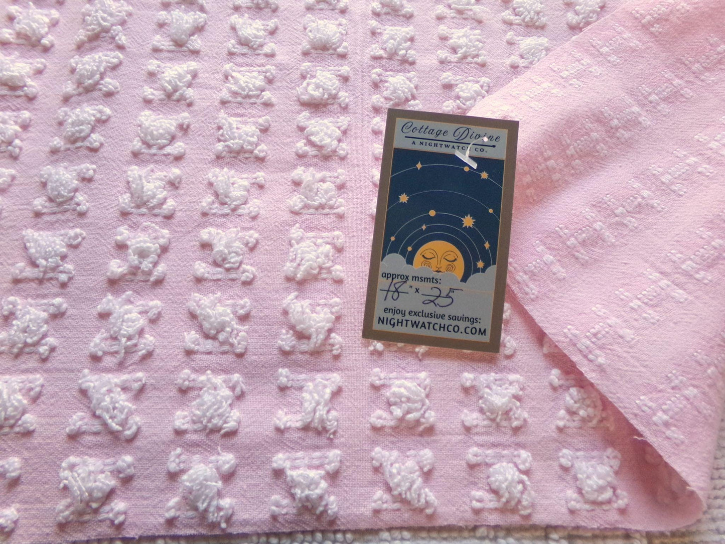 Petal Pink & White Rosebud Vintage Chenille Fabric, Soft Ombre Variations, 18" x 25" Inch Piece, Ideal in Handmade Chenille Quilts