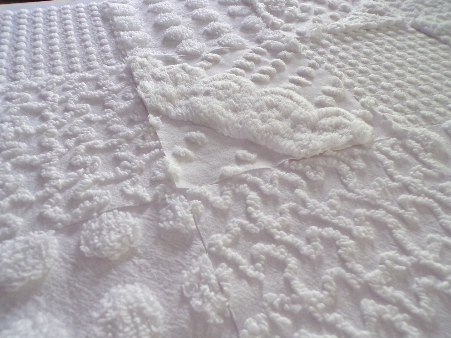 White Chenille Fabric Squares Set, "Let it Snow" 16 Vintage Quilt Blocks, 6" inch