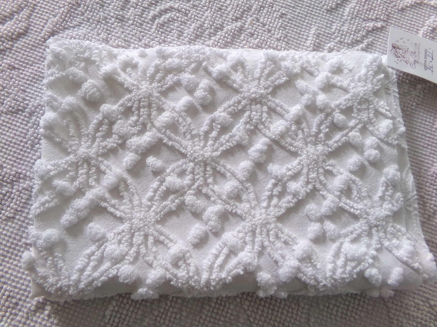 Simple White Vintage Chenille Fabric, Classic Wedding Rings & Dots, 14" x 21" inch piece of sewing material for quilts, pillows, crafts