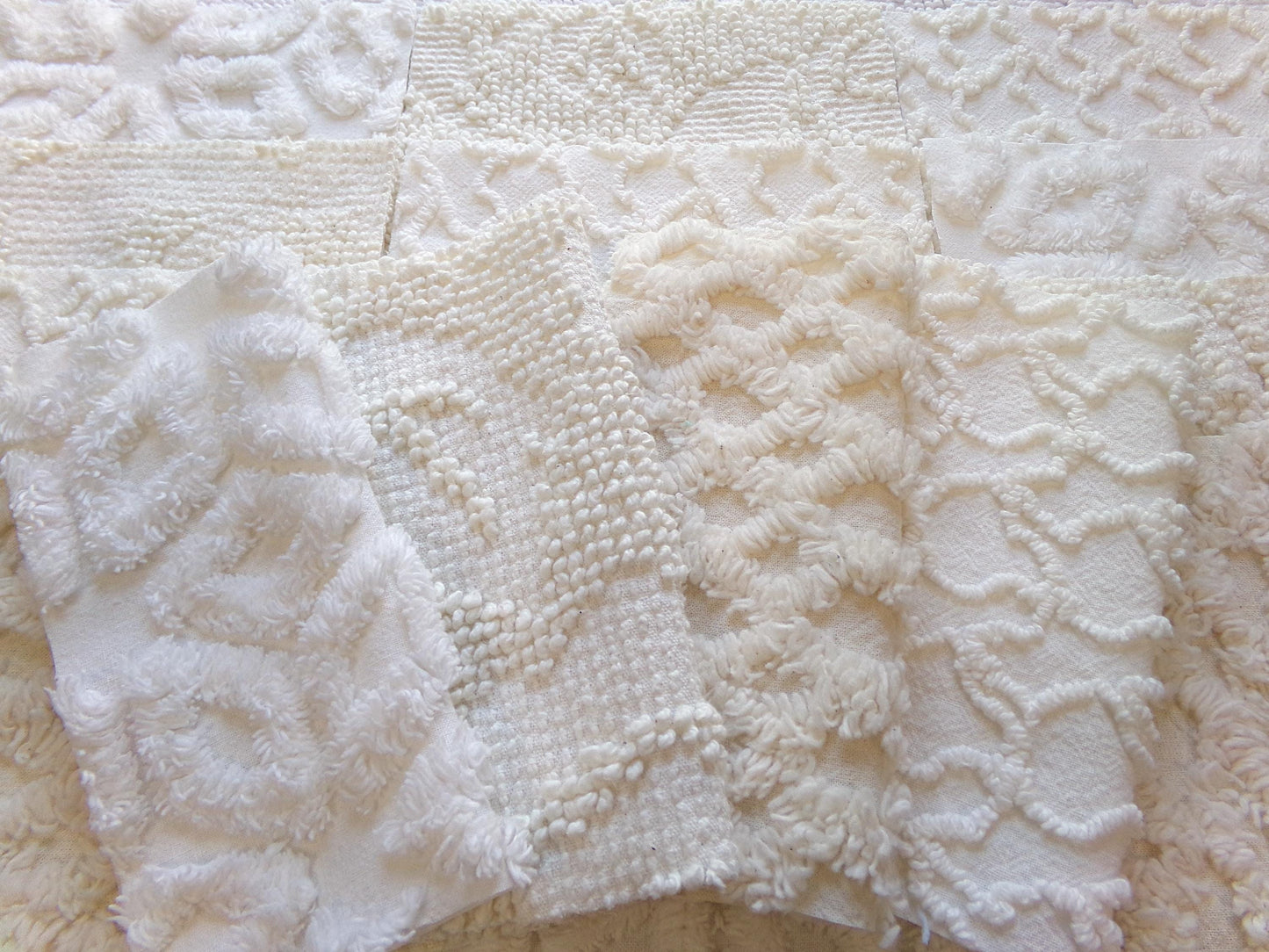 contemporary neutrals vintage chenille fabric squares, set of 16 natural 6" blocks for crafts, sewing