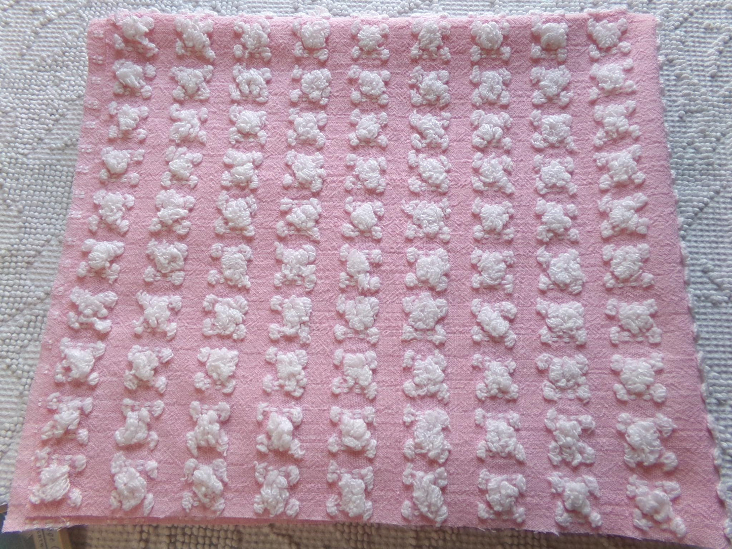 Petal Pink & White Rosebud Vintage Chenille Fabric, Soft Ombre Variations, 18" x 25" Inch Piece, Ideal in Handmade Chenille Quilts