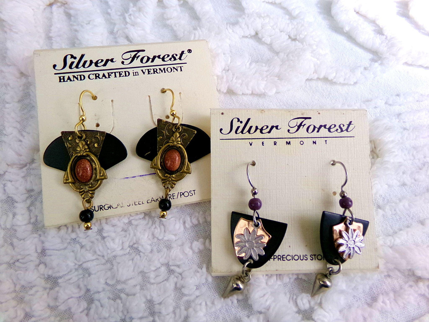 Vintage Silver Forest Earrings Lot of 2 Pierced Dangle Boho Style Jewelry