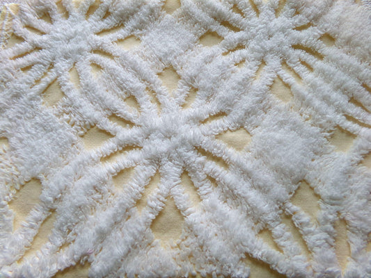 fluffy white & buttercup yellow vintage chenille fabric, sweetest sewing material, 18" x 25" inch piece for pillows, quilts, fiber arts