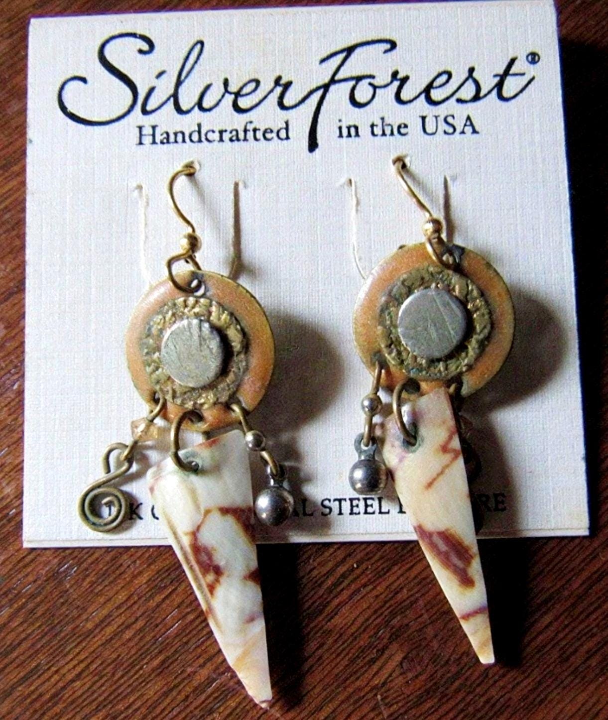 Ethnic Boho Dagger Pierced Dangle Earrings, Vintage Silver Forest Bangle Hippie Design, Artisan Made in USA