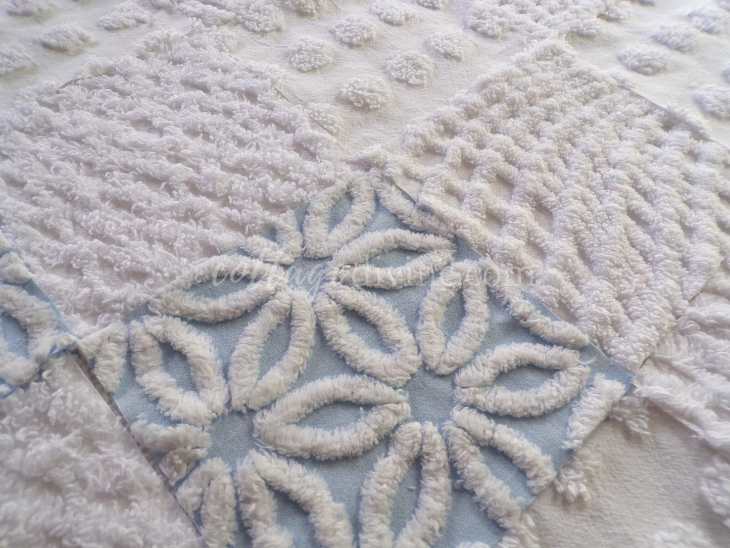 Coastal Chic Chenille Quilt Squares Set from Vintage Bedspread Fabric, 16 Blocks, 6" x 6" inch