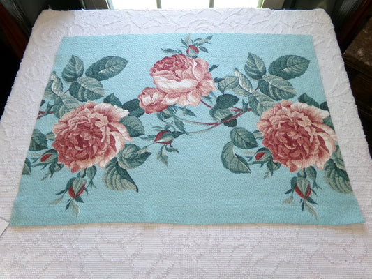 stunning vintage barkcloth fabric in life like rose bloom print, 18" x 26" inch piece from a deconstructed curtain panel